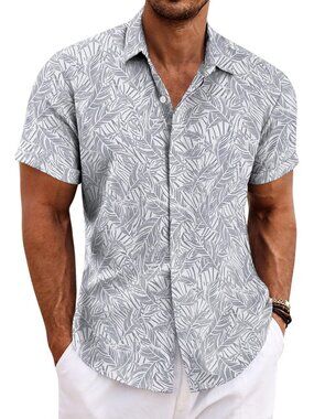 Men's Leaf-grey Classic Beach Linen Short Sleeve Casual Imported Shirt